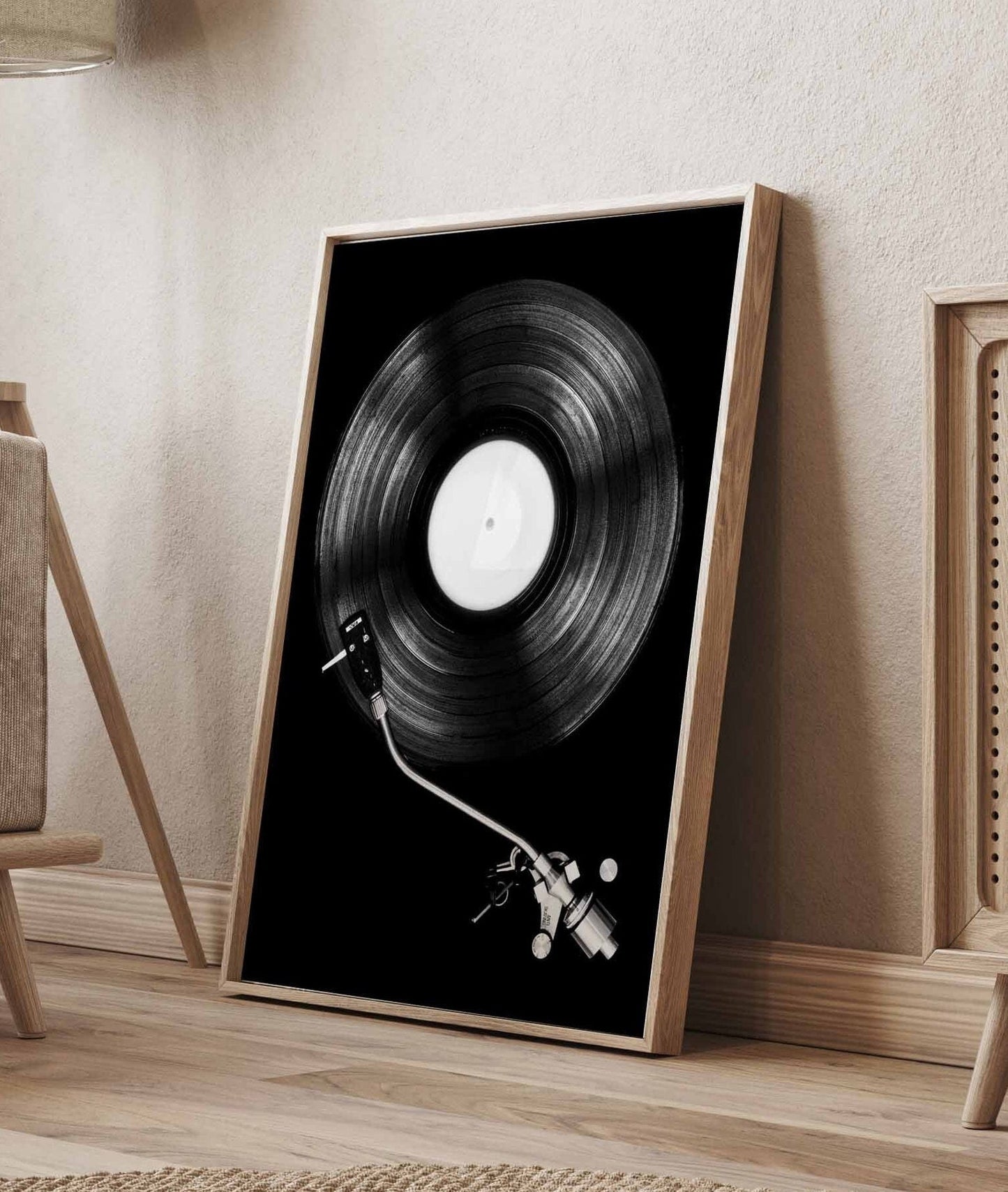Cool Black and White Photographic Record Player Print