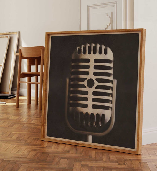 Vintage Microphone Photographic Wall Art Print, in Square