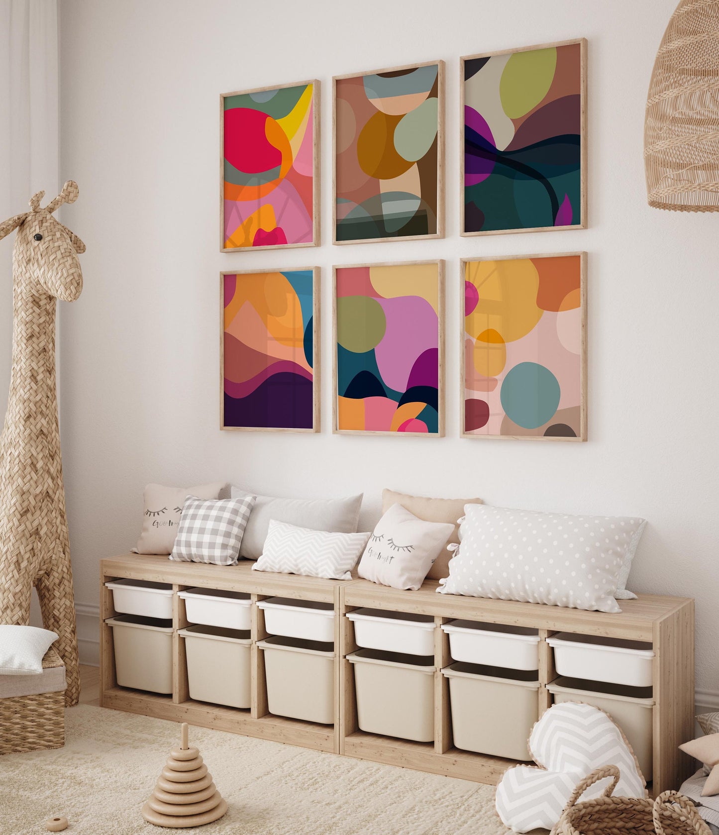 Set of 6 Colorful Boho Abstract Modern Art Prints