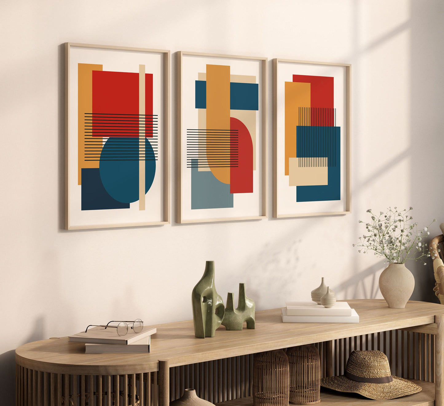 Set of 3 Bold and Colorful Abstract Art Prints