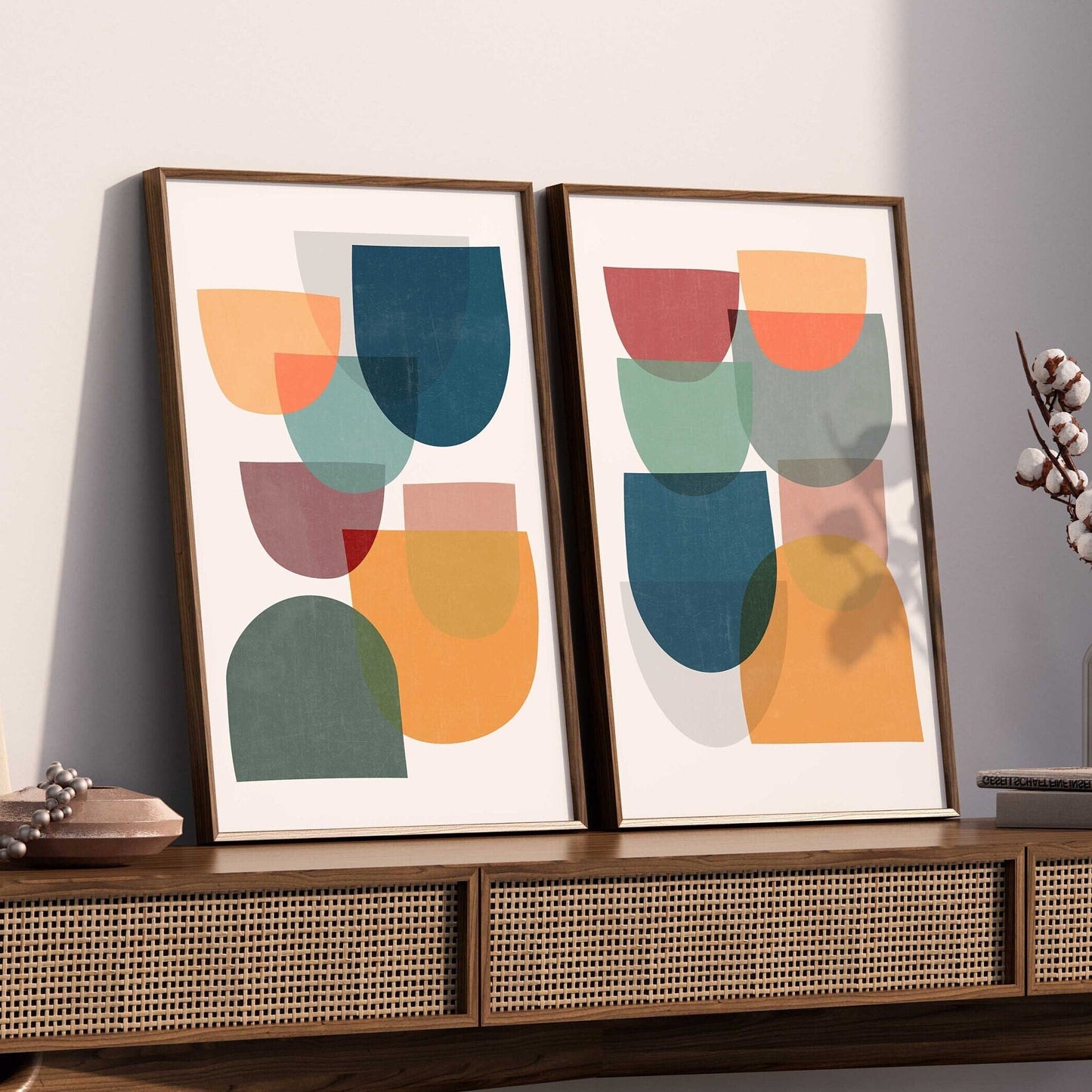 Set of 2 Colorful Mid Century Modern Art Prints