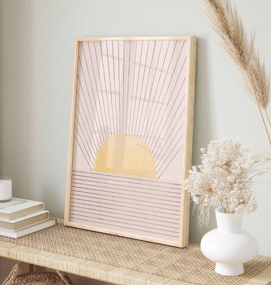 Boho Pink Abstract Sunrise Print, Art Deco Style