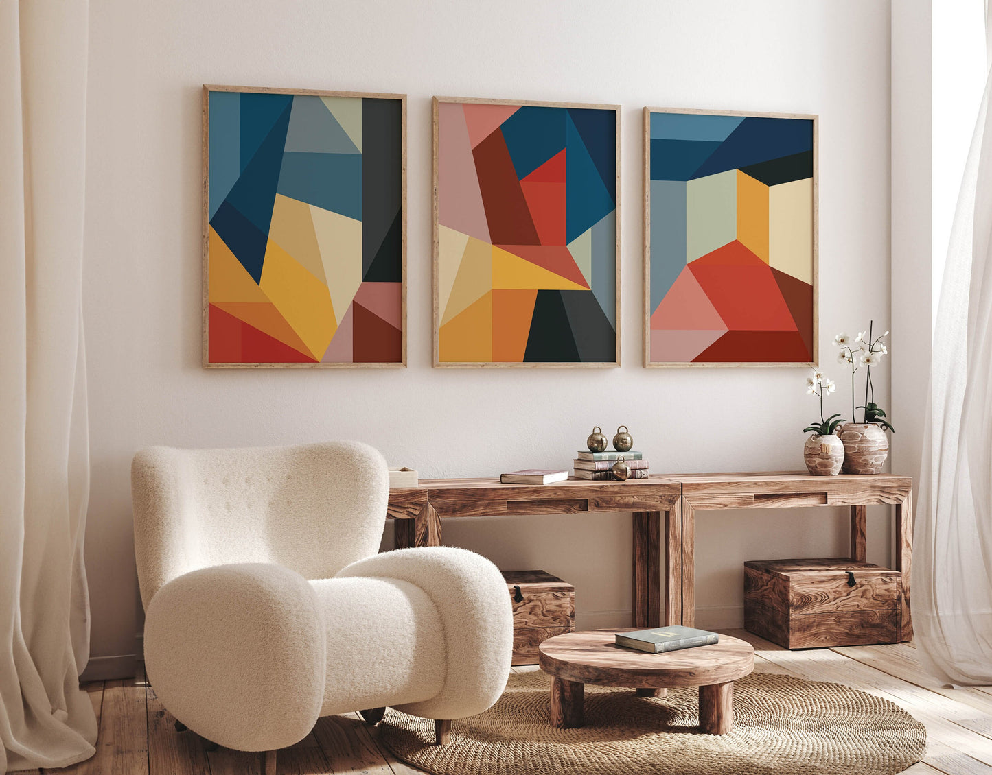 Set of 3 Bold Colorful Geometric Abstract Prints