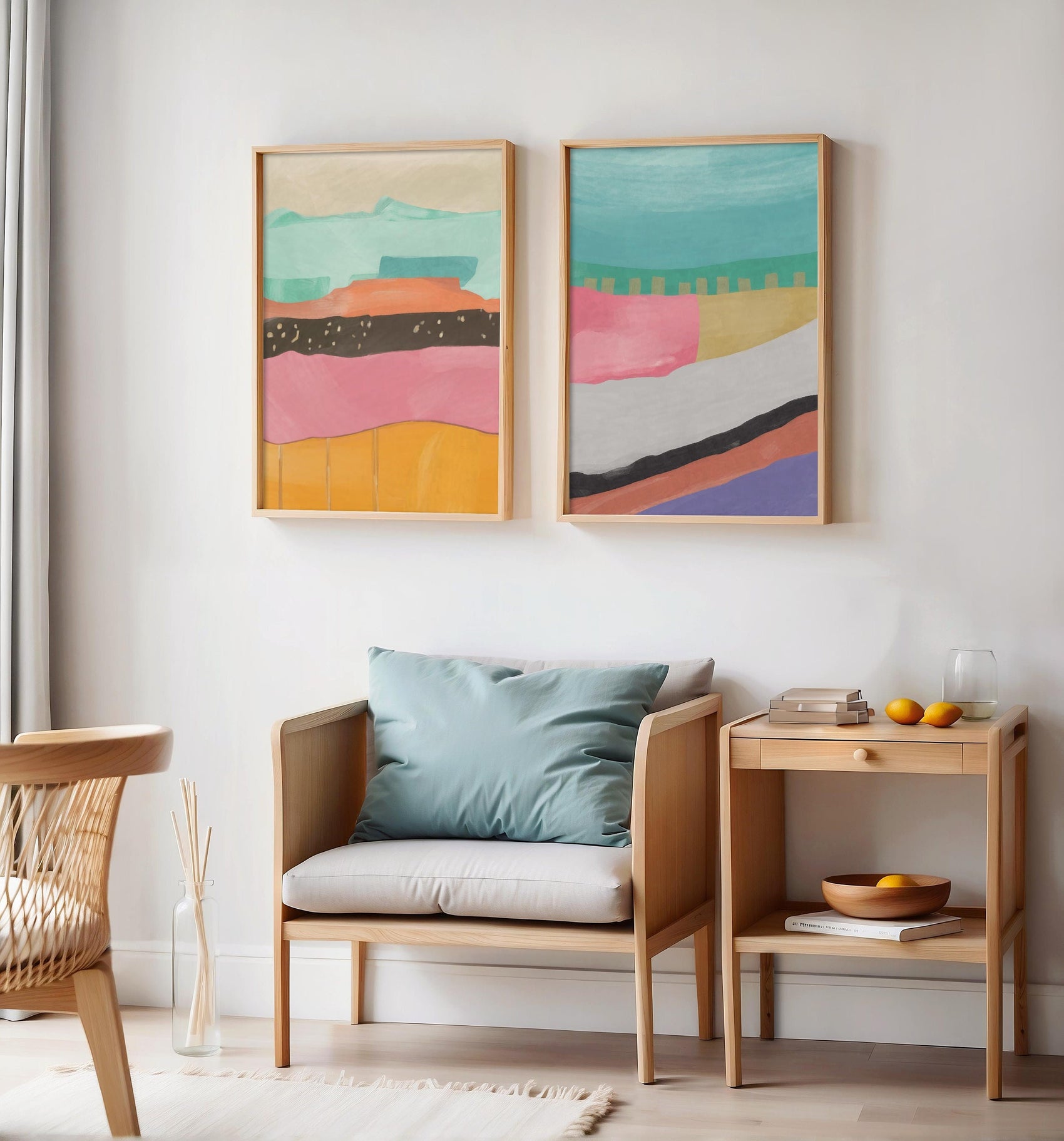 Set of 2 Colorful Abstract Landscape Painting Prints