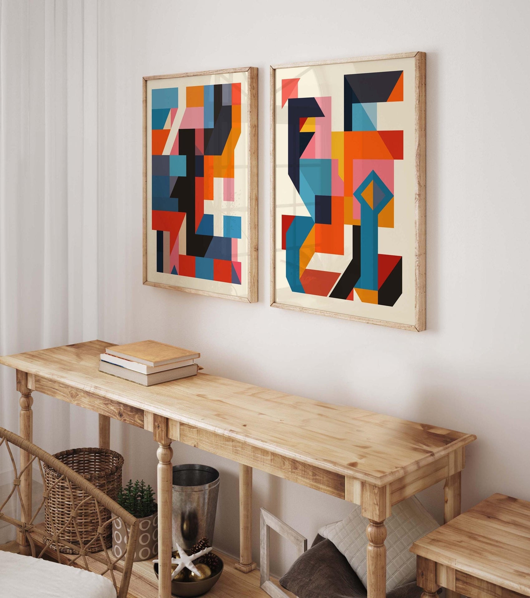 Set of 2 Cool Geometric Colorful Abstract Art Prints