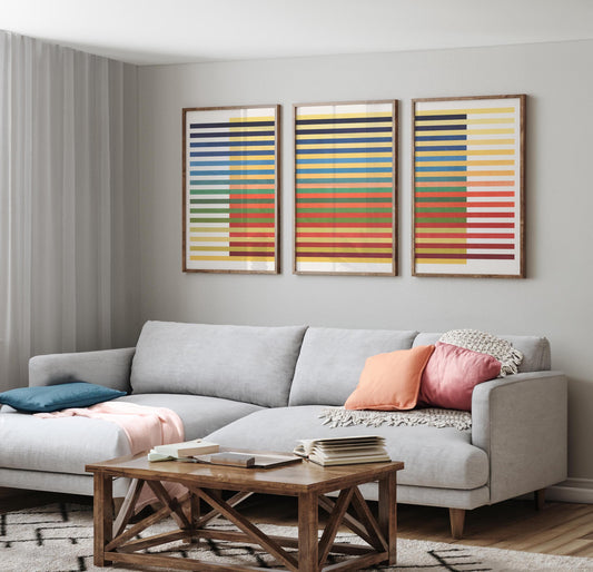 Set of 3 Abstract Line Art Print Set in Colorful Colors