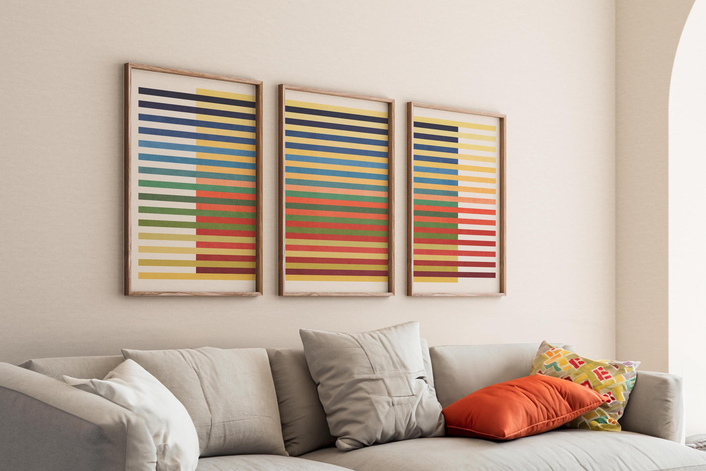 Set of 3 Abstract Line Art Print Set in Colorful Colors