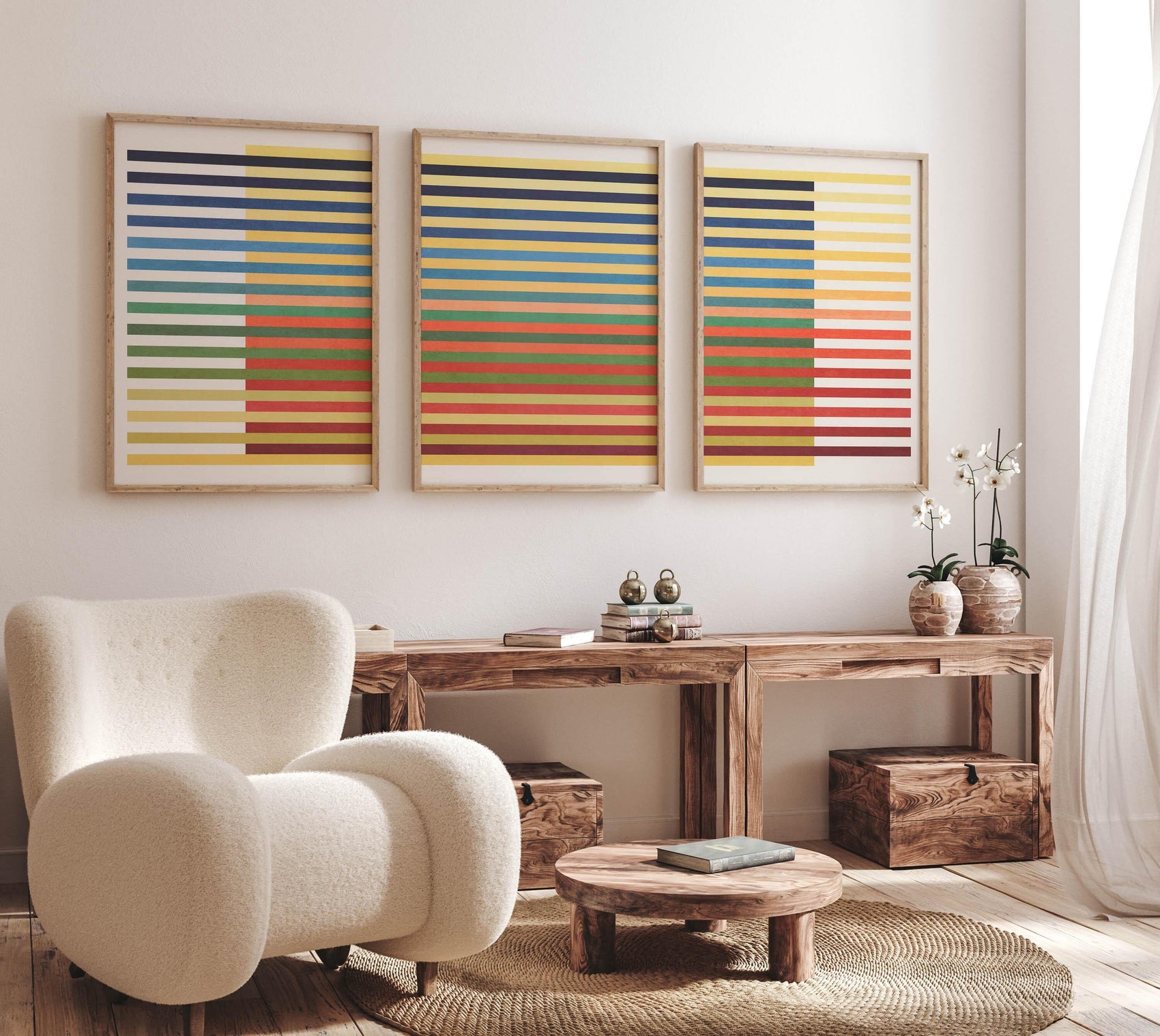 Set of 3 Abstract Line Art Print Set in Colorful Colors