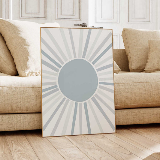 Light Blue Abstract Sun Art Print - Cute Bedroom Decor
