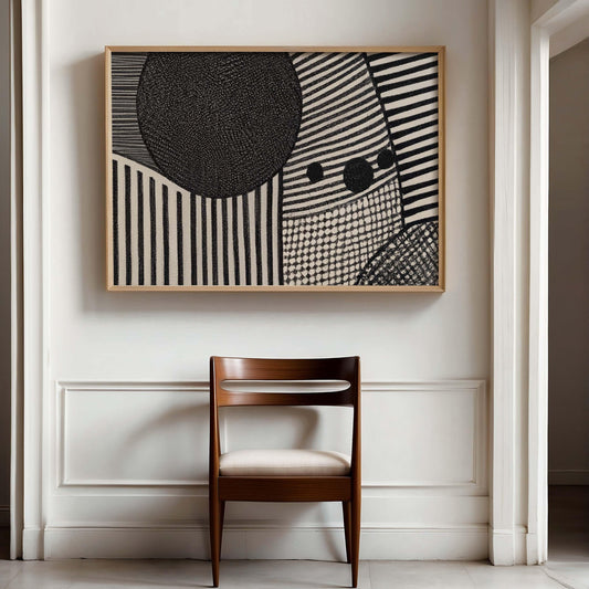 Large Black and White Abstract Line Art Illustration Print