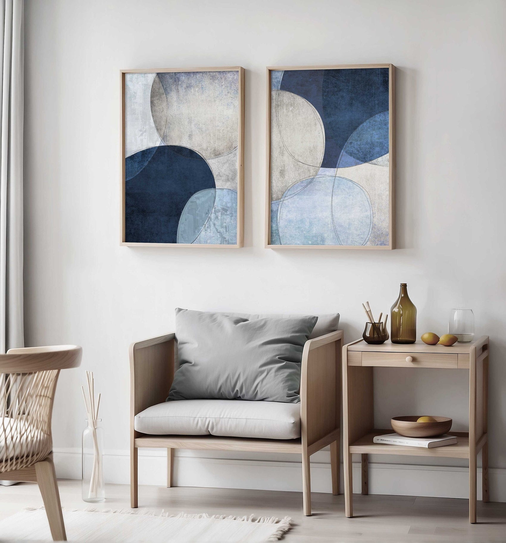 Set of 2 Blue Abstract Painting Art Prints
