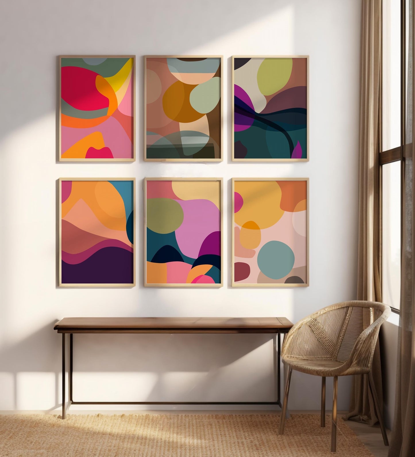Set of 6 Colorful Boho Abstract Modern Art Prints