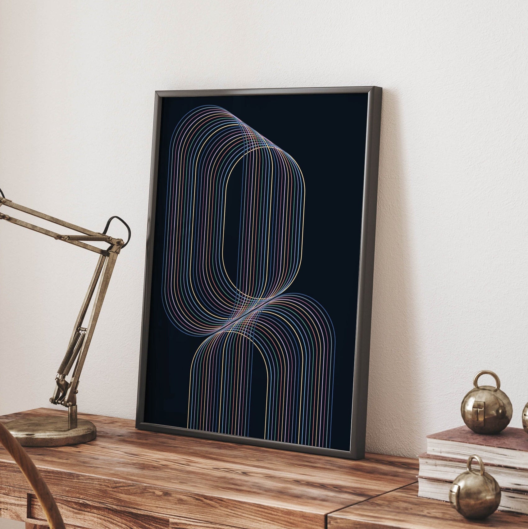 Cool Blue and Multicolored Modern Line Art Print