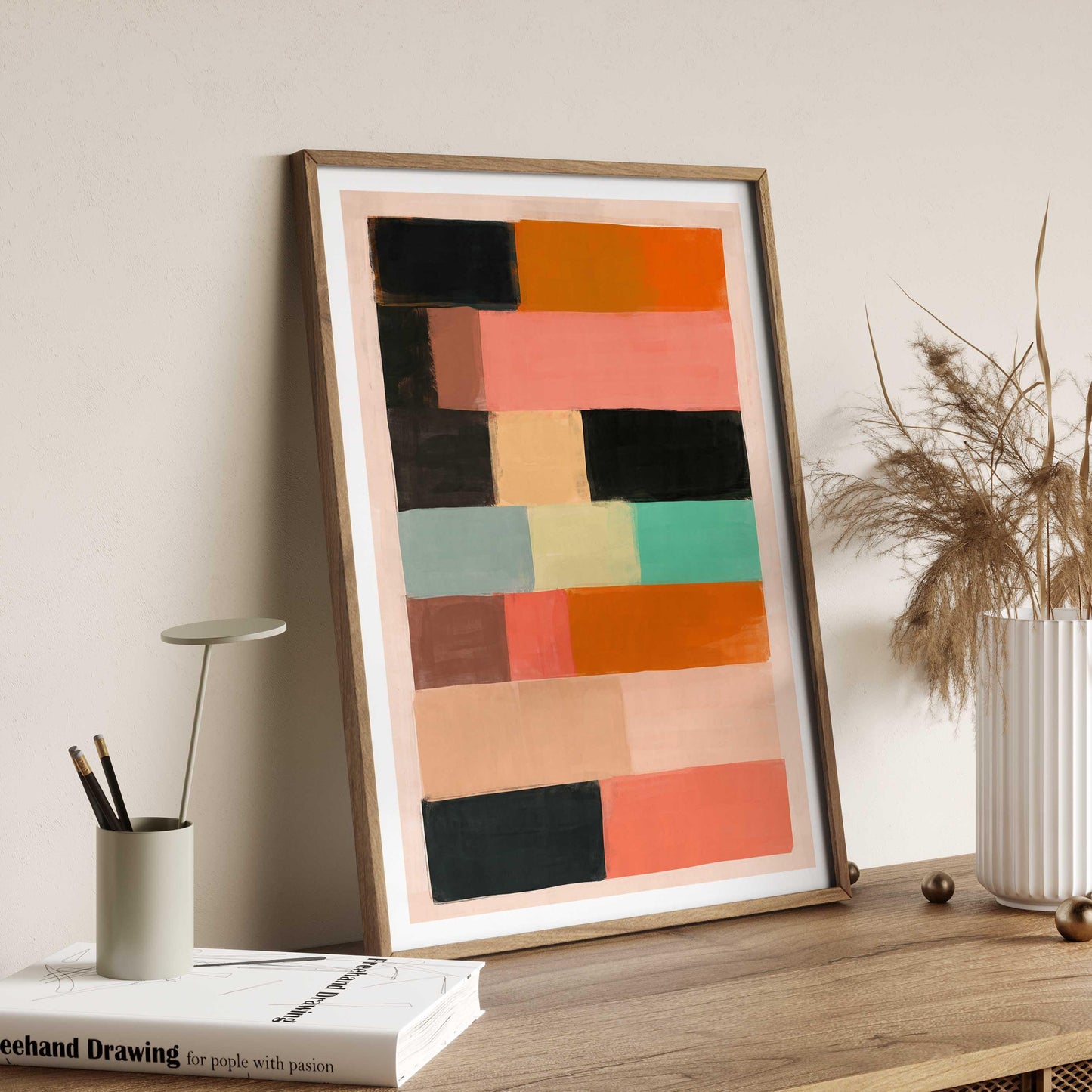 Boho Modern Abstract Painting, Color Block Wall Art