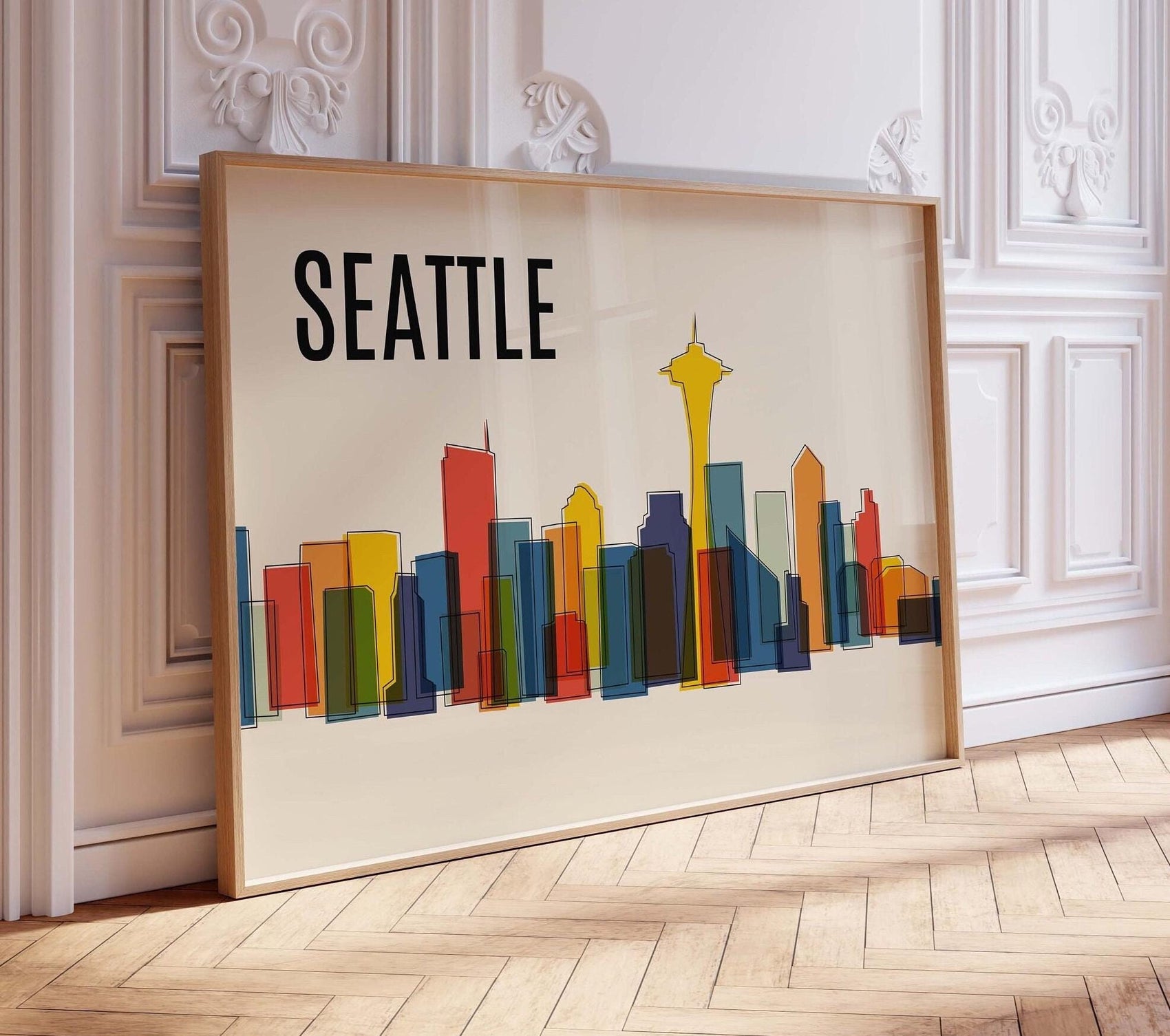 Colorful SEATTLE Skyline Cityscape Wall Art Print