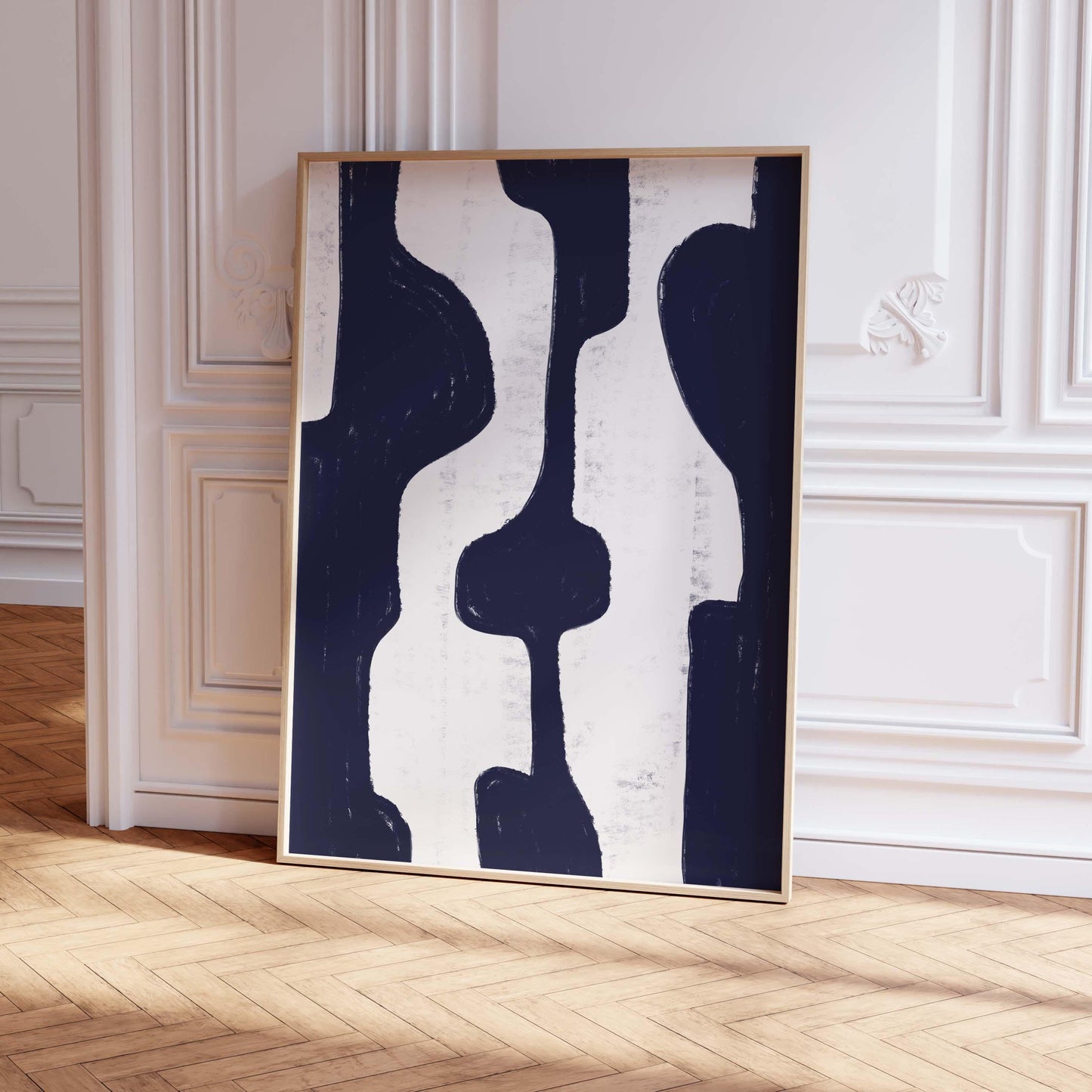 Set of 2 Navy Blue Abstract Minimalist Painting Prints
