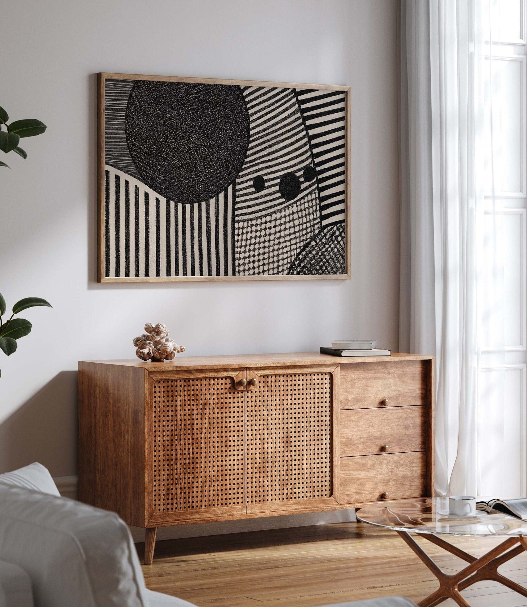 Large Black and White Abstract Line Art Illustration Print
