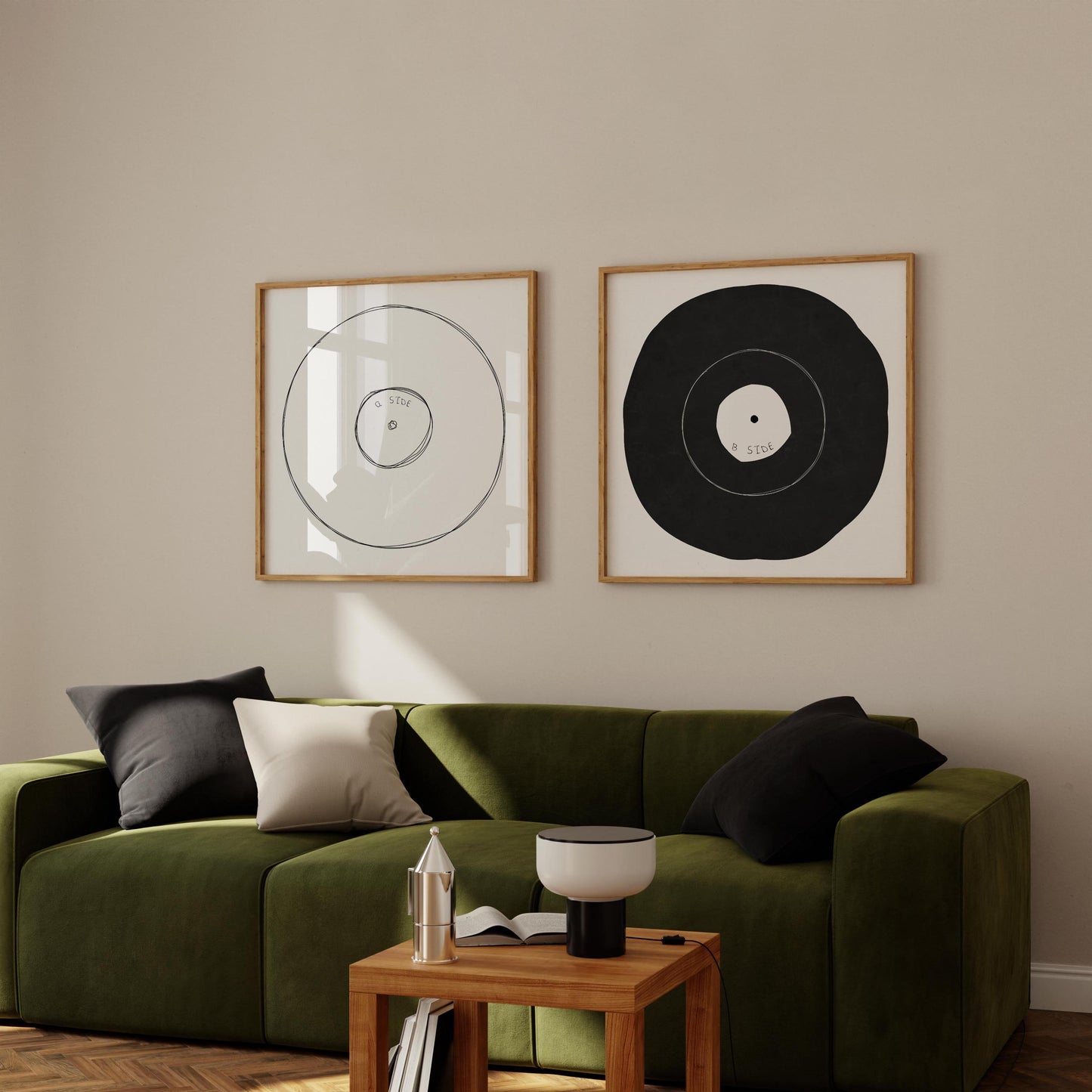 Set of 2 Minimal Record Art Prints - Square Music Posters