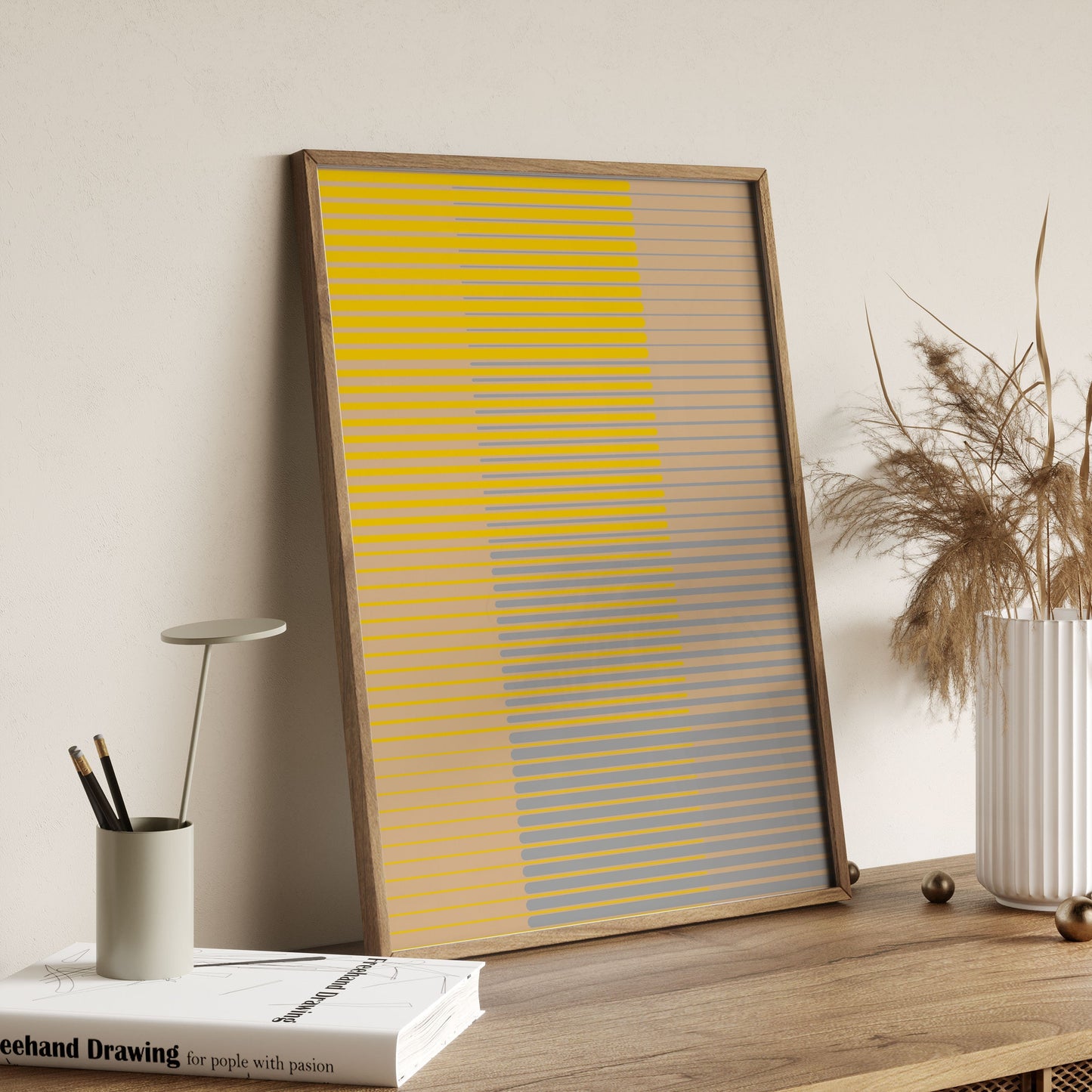 Modern Yellow and Blue Line Art Print - Minimal Abstract Wall Decor