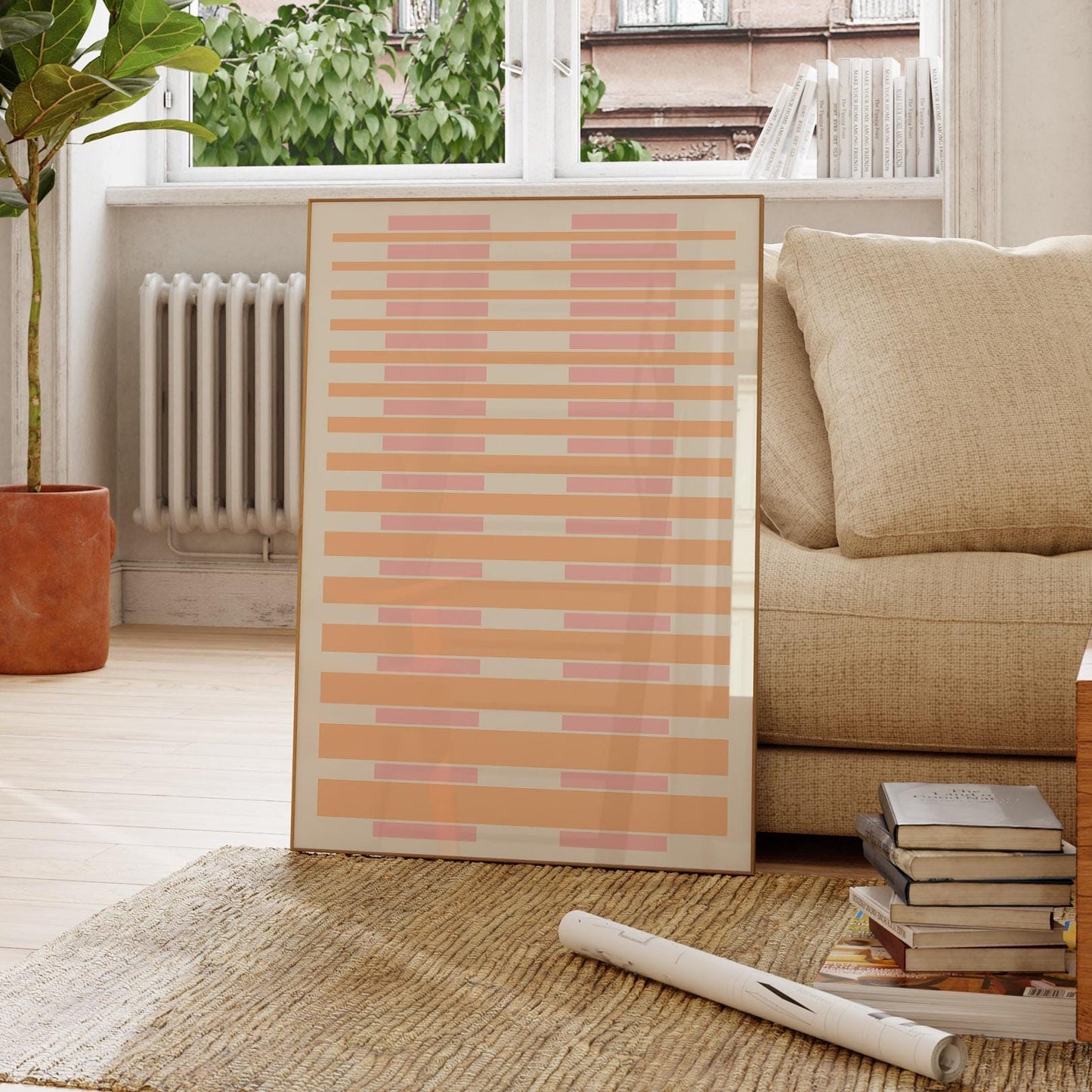 Cute Pink and Peach Abstract Wall Art - Minimalist Stripe Art Print - Soft Geometric Design