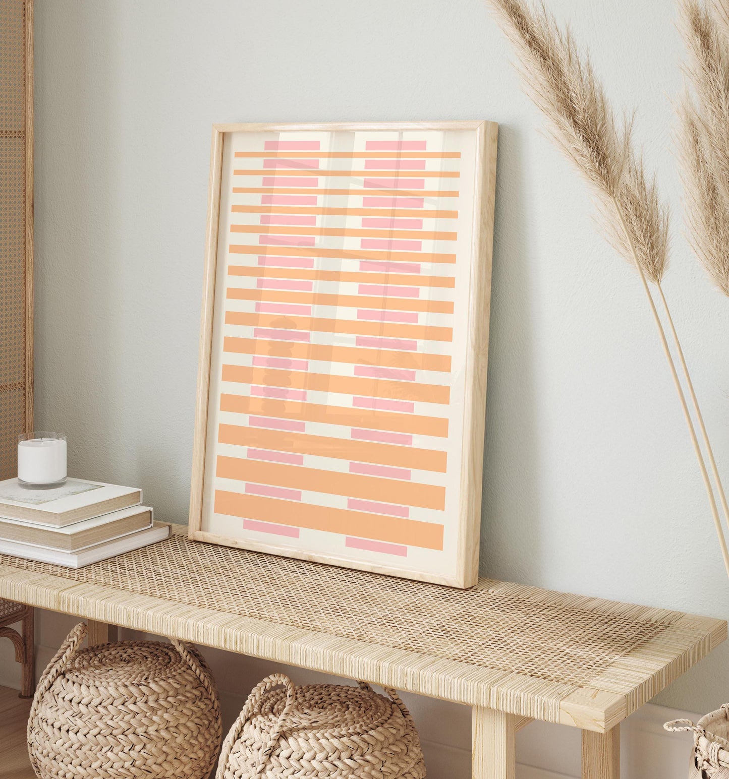 Cute Pink and Peach Abstract Wall Art - Minimalist Stripe Art Print - Soft Geometric Design