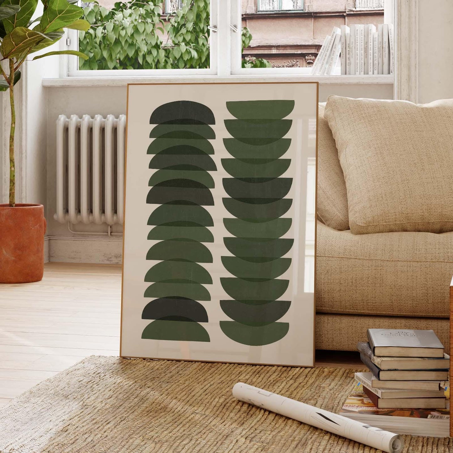 Dark Green Mid Century Modern Art Print: Textured Retro Design