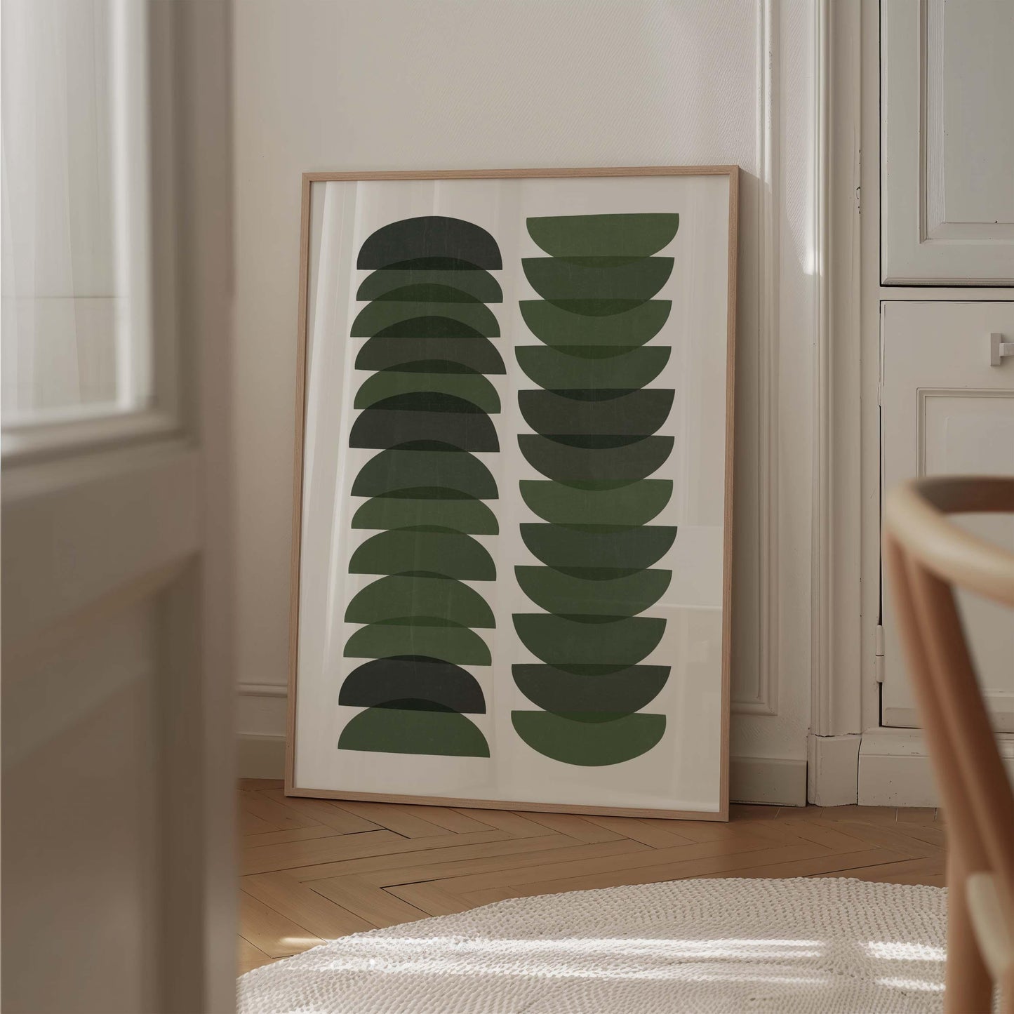 Dark Green Mid Century Modern Art Print: Textured Retro Design