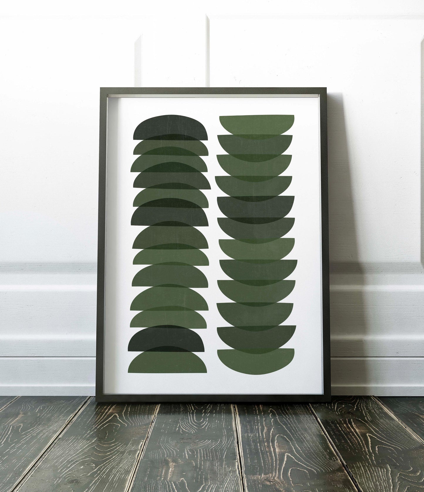Dark Green Mid Century Modern Art Print: Textured Retro Design