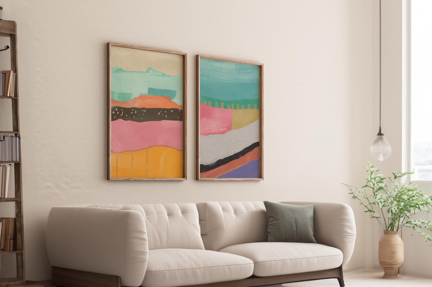 Set of 2 Abstract Pastel Landscape Prints - Colorful Modern Digital Wall Art