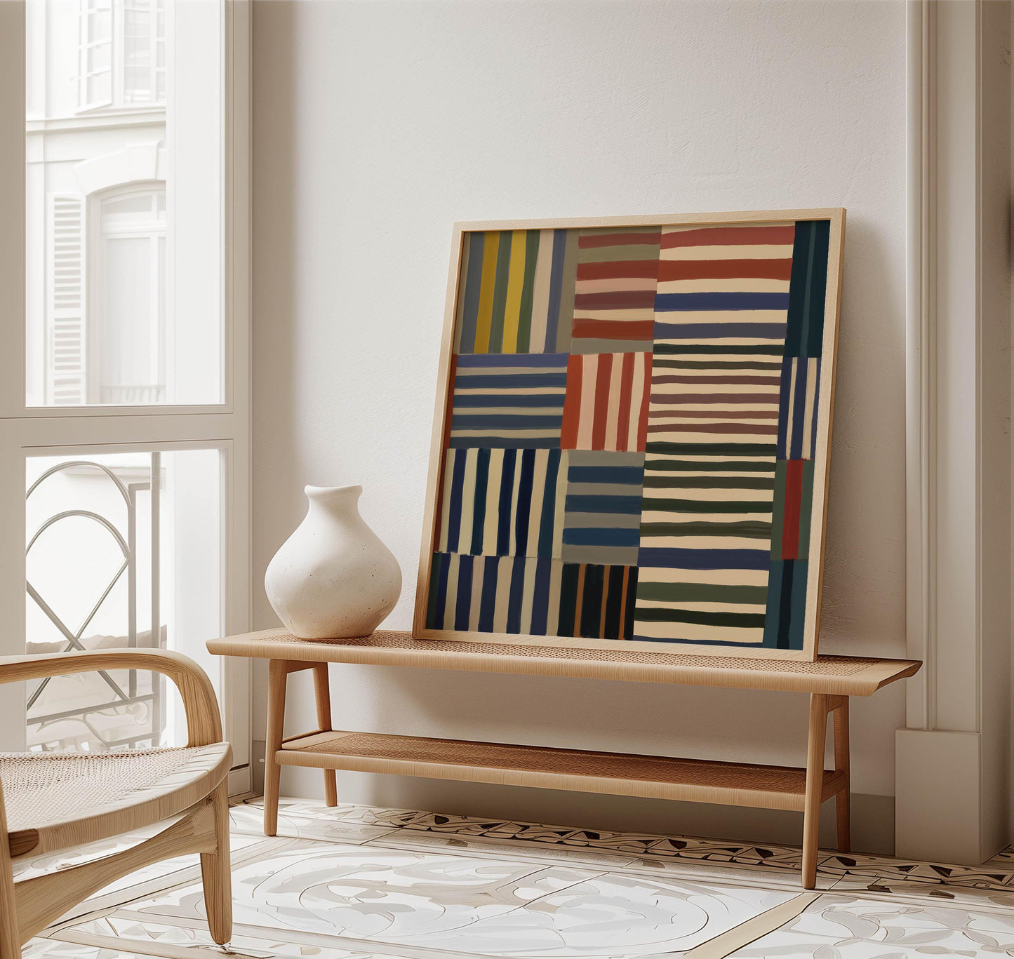 Modern Abstract Striped Wall Art - Colorful Geometric Square Digital Print