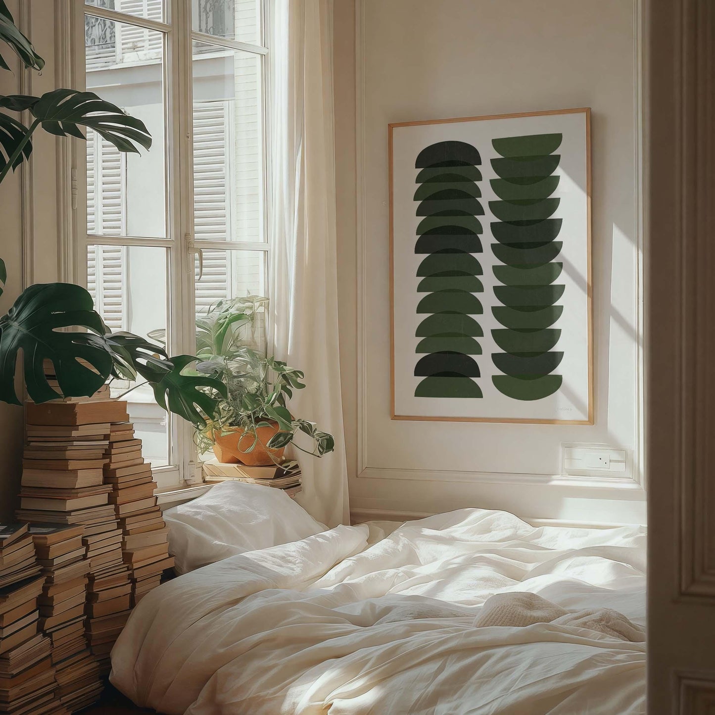 Dark Green Mid Century Modern Art Print: Textured Retro Design