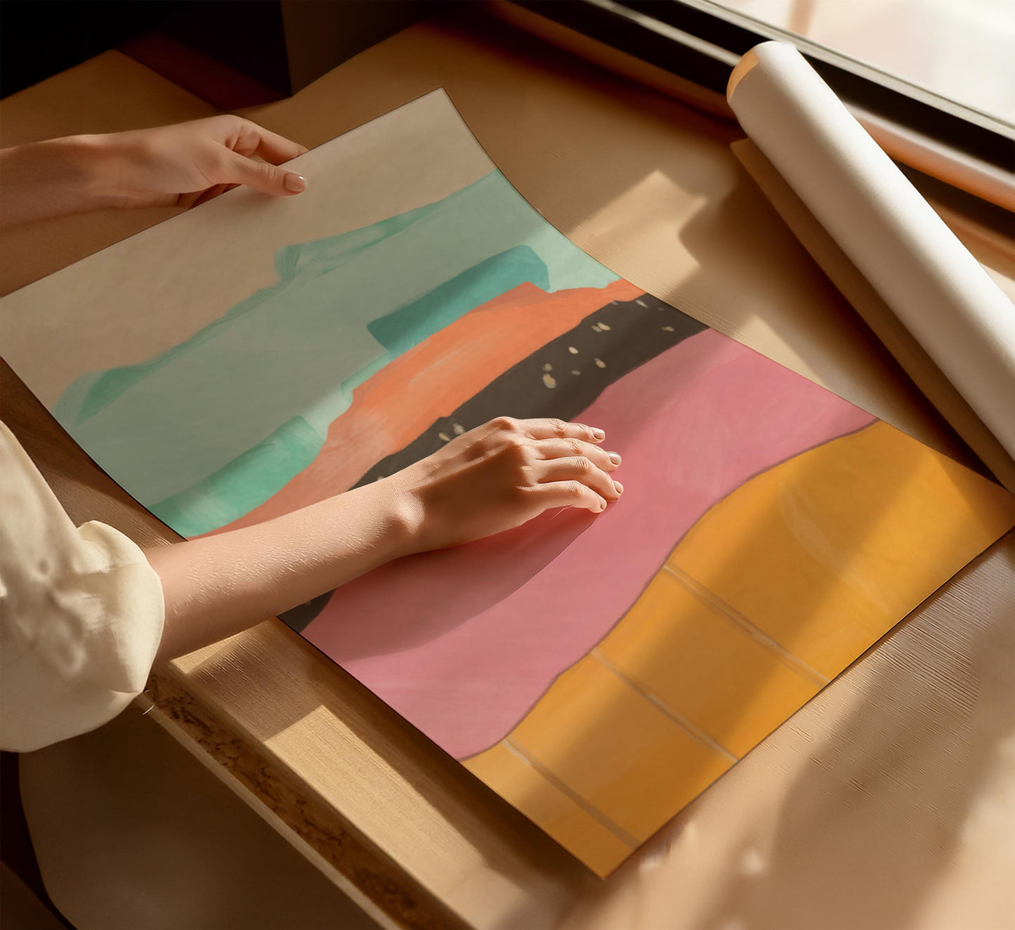 Set of 2 Abstract Pastel Landscape Prints - Colorful Modern Digital Wall Art