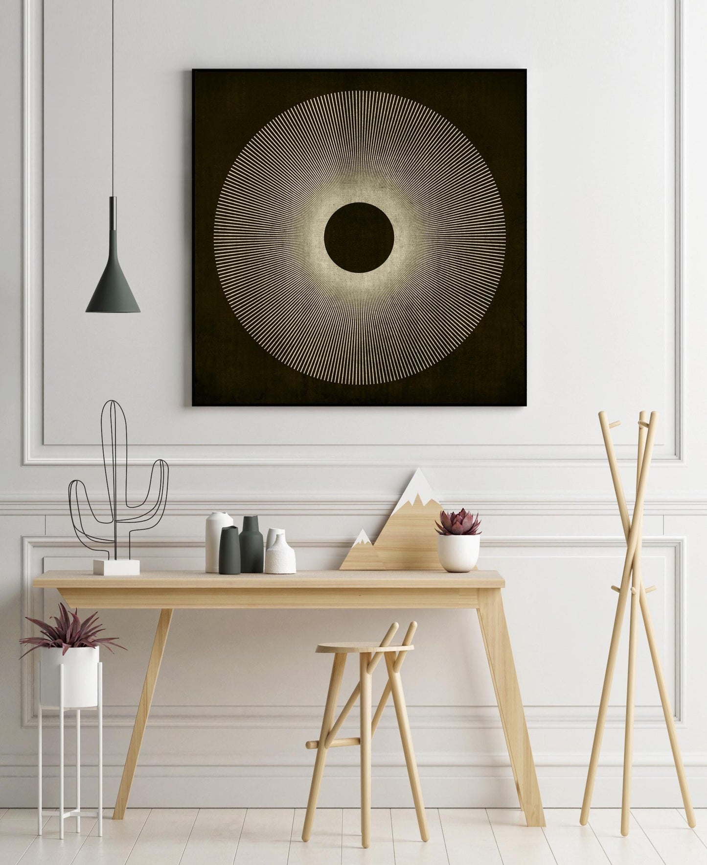 Sunburst Wall Art Print: Modern Black and Gold Square Design