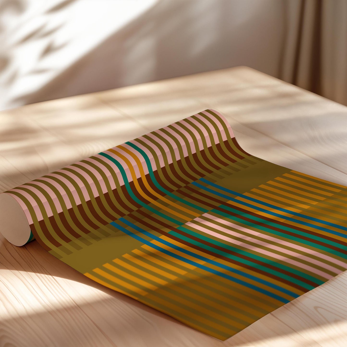 Modern Print in Green and Mustard Tones - Striped Abstract Wall Art