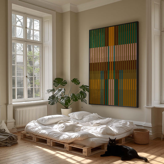 Modern Print in Green and Mustard Tones - Striped Abstract Wall Art