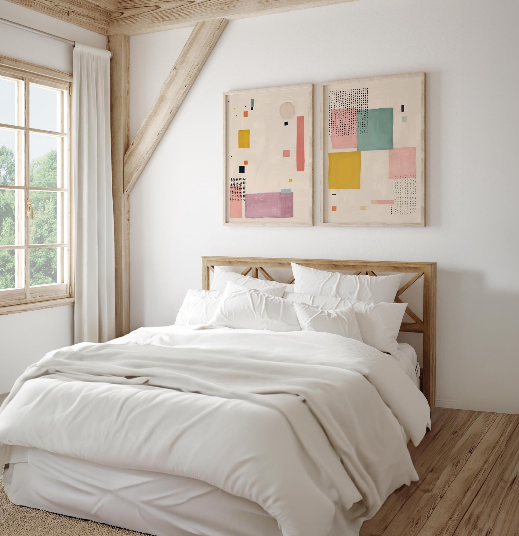 Set of 2 Cute Pastel Paintings - Modern Abstract Wall Art in Soft Pastels