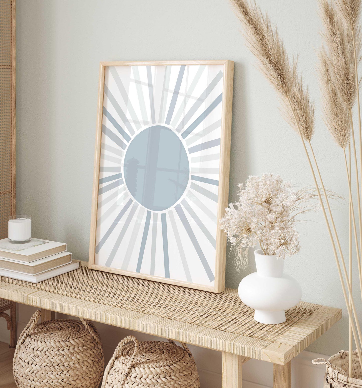 Light Blue Abstract Sun Art Print - Cute Bedroom Decor