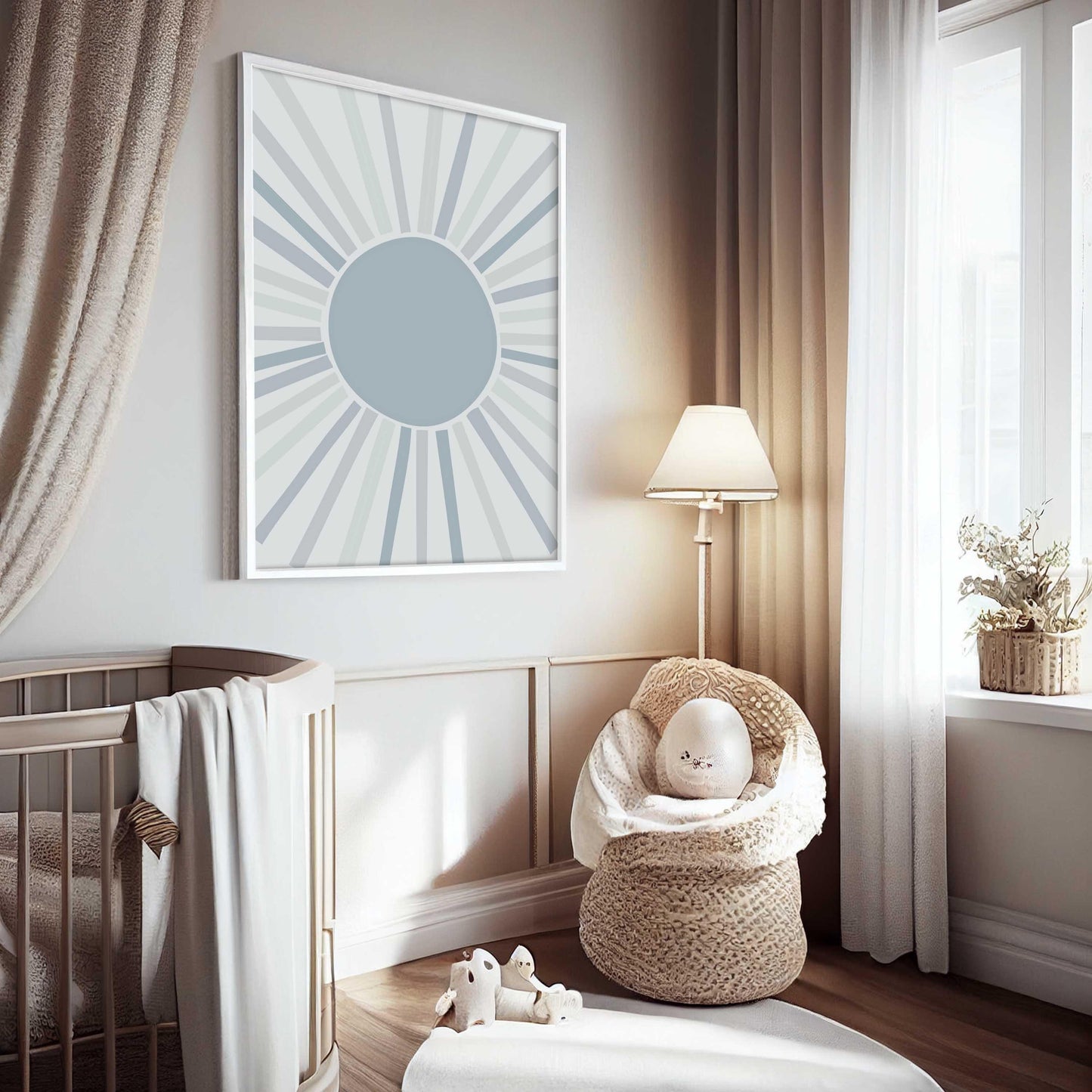 Light Blue Abstract Sun Art Print - Cute Bedroom Decor