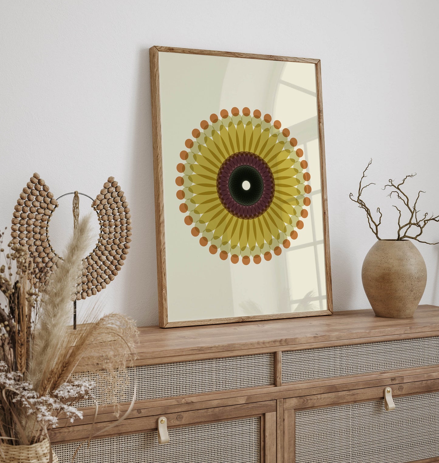 Cute Yellow Boho Mandala Art Print - Abstract Floral Poster Bedroom Art