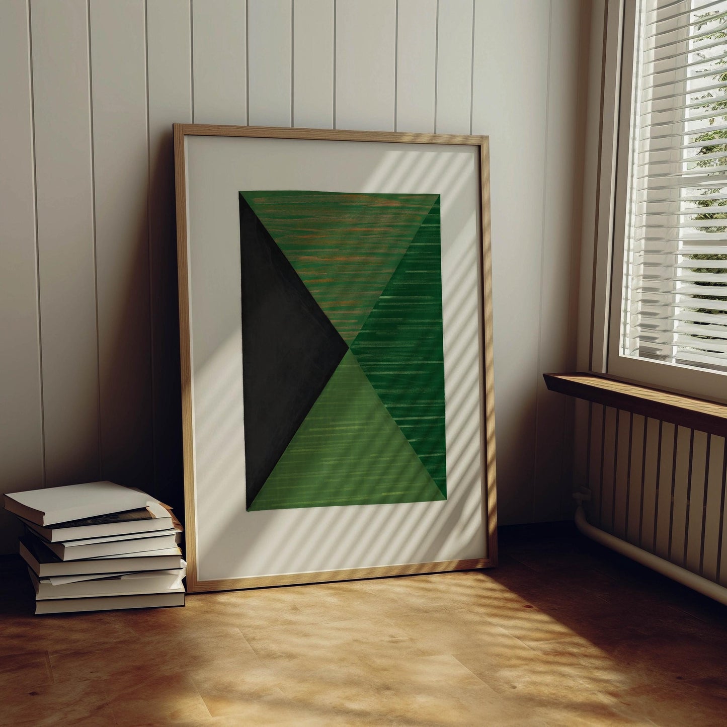 Set of 3 Modern Geometric Painting Art Prints - Green, Yellow and Black Artwork