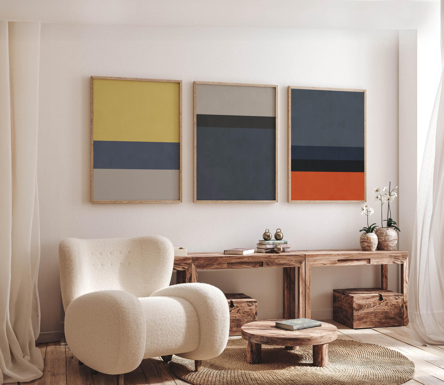 Set of 3 Color Block Abstract Prints - Colorful Modern Minimalist Decor