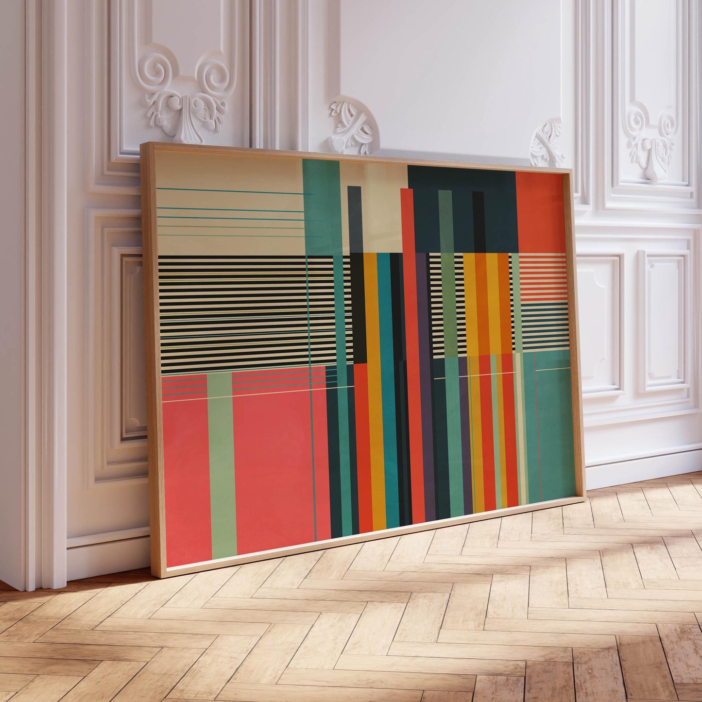 Colorful Geometric Stripes Wall Art - Modern Abstract Print