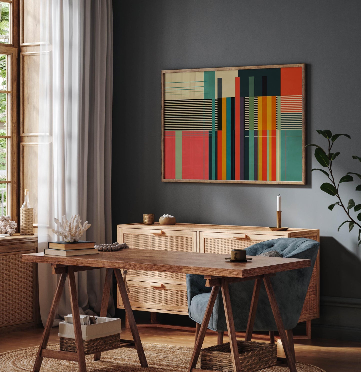 Colorful Geometric Stripes Wall Art - Modern Abstract Print