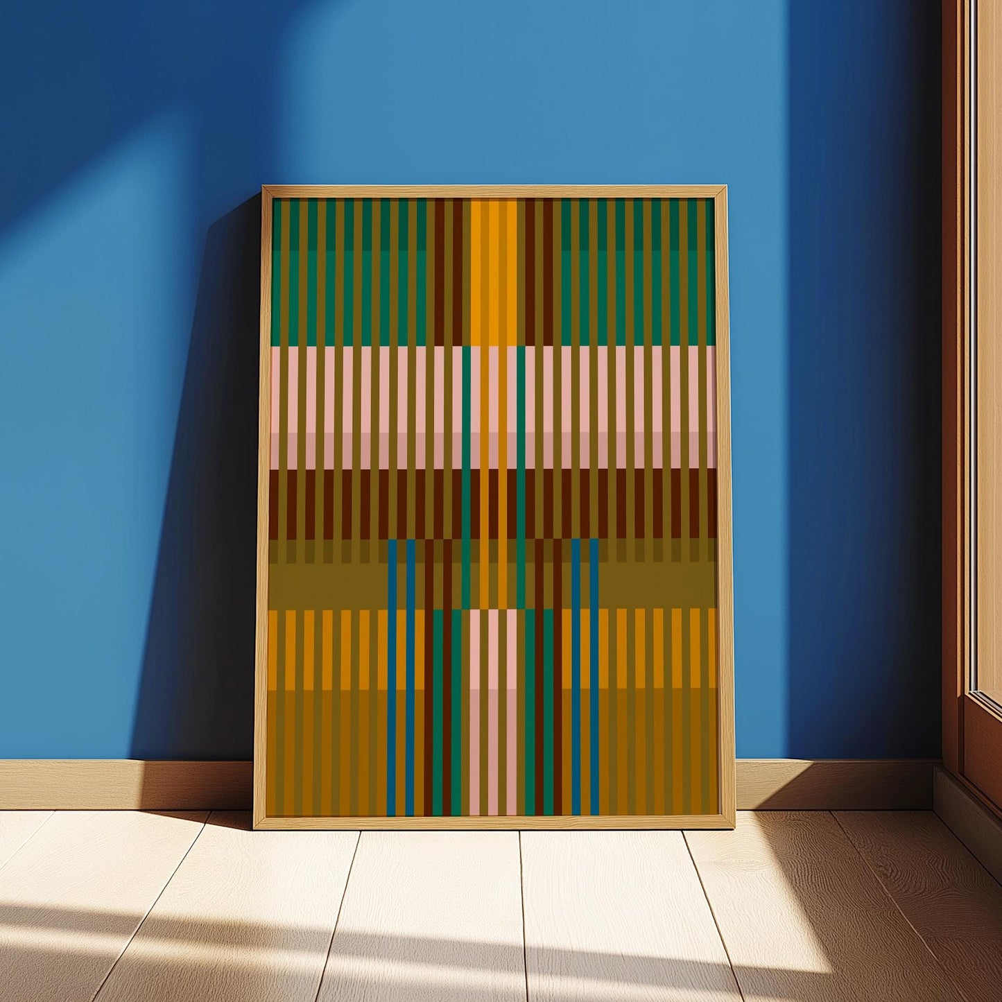 Modern Print in Green and Mustard Tones - Striped Abstract Wall Art