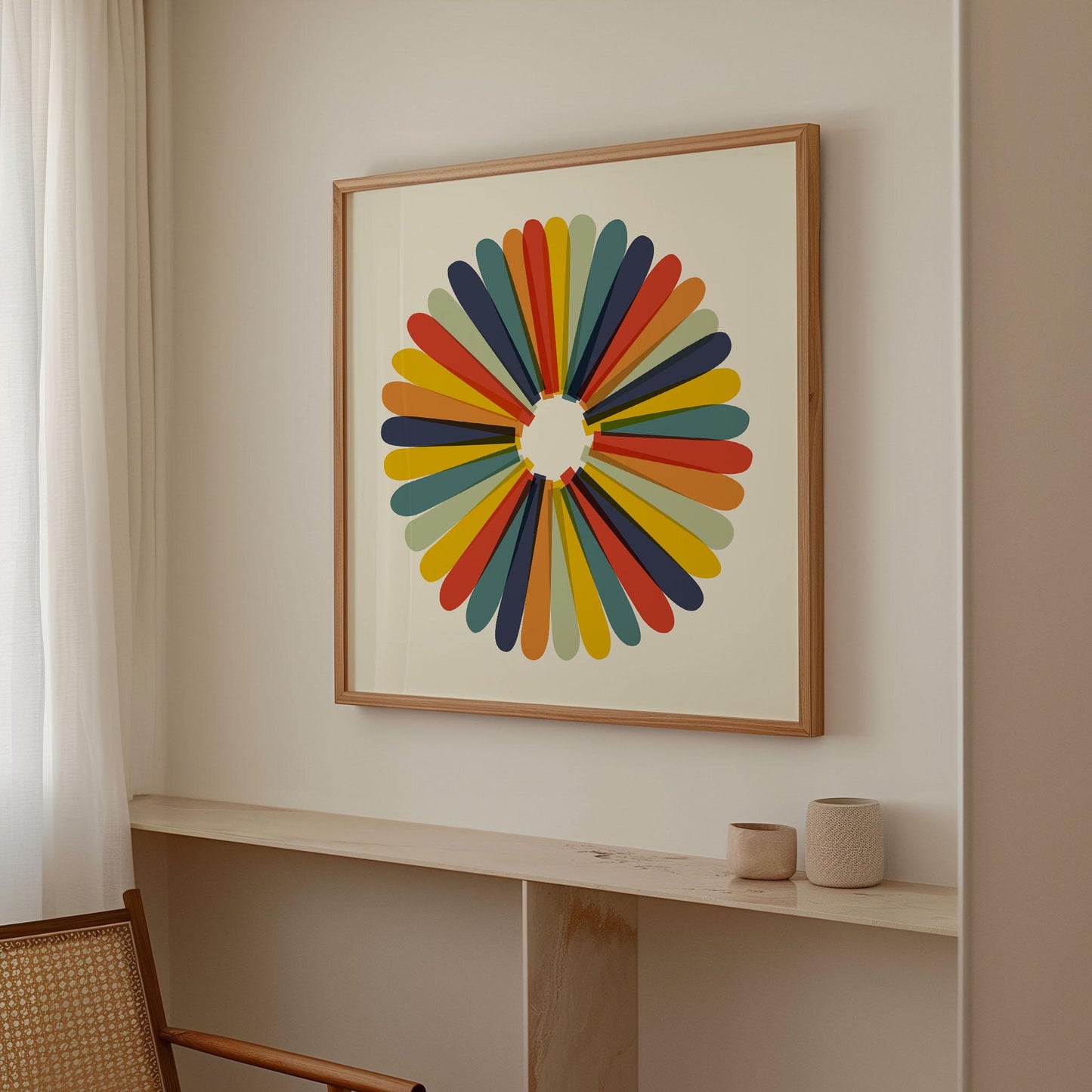 Colorful Retro Abstract Flower - Square Art Print