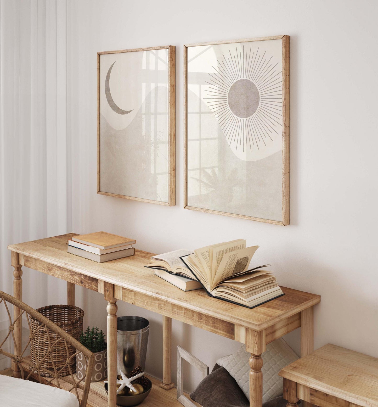 Boho Moon and Sun Prints: Neutral Bedroom Wall Art