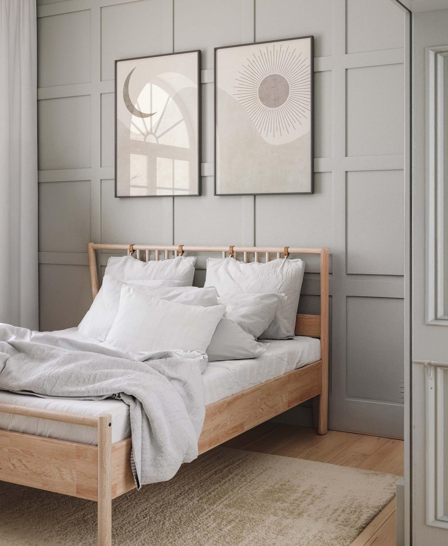 Boho Moon and Sun Prints: Neutral Bedroom Wall Art