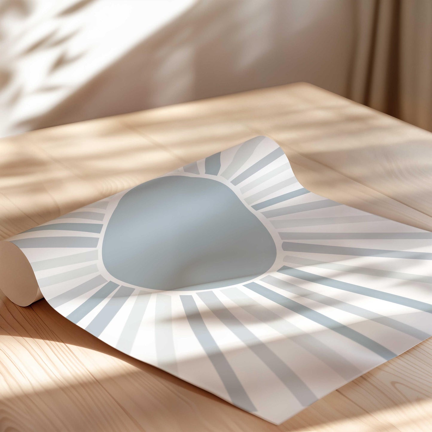 Light Blue Abstract Sun Art Print - Cute Bedroom Decor