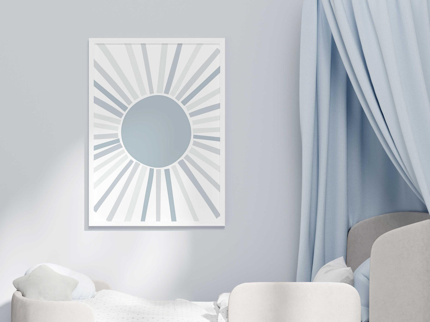 Light Blue Abstract Sun Art Print - Cute Bedroom Decor