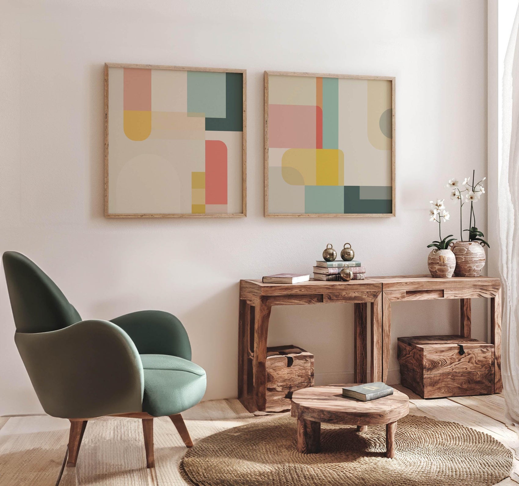 Set of 2 Pastel Geometric Square Prints